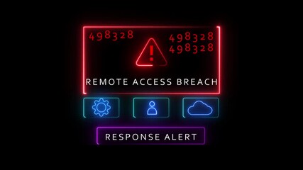 Digital screen displays remote access breach alert with warning symbols and icons security