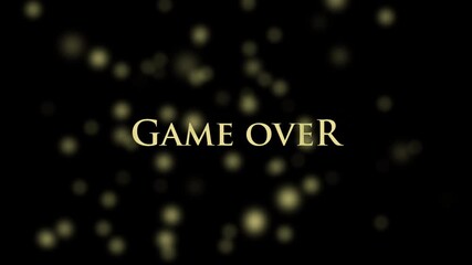 game over epic text animation in 4K with spark particles on a black background