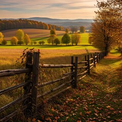 Autumnal Landscape - A Picturesque View of Fields and Forests.