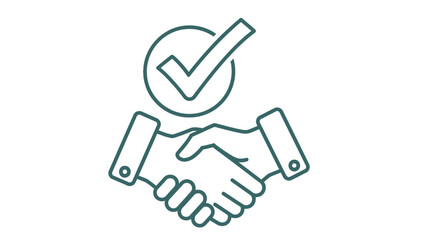 Fototapeta premium Business handshake with checkmark icon symbolizing agreement and success on isolated white background.