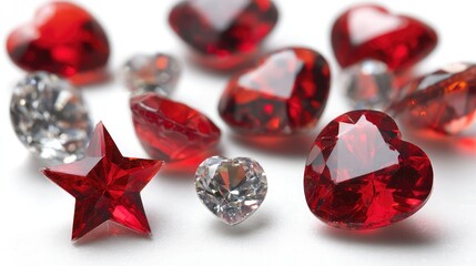 Heart-Shaped Red and Clear Gemstones