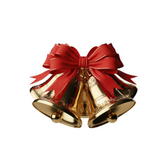 Golden Christmas bells with red bow