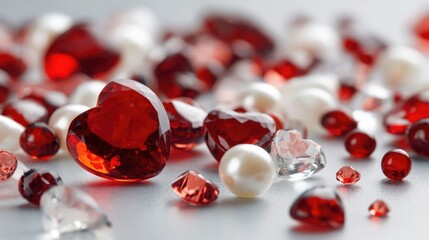 Heart-Shaped Red and Clear Gemstones