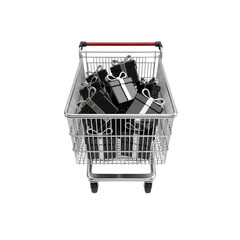 Black gift boxes in a shopping cart