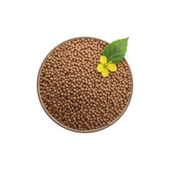 Bowl of mustard seeds with flower