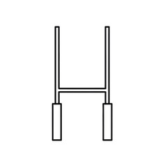 Monochromatic black line vector icon of rugby goal posts (h-posts) rendered with technical precision, isolated on transparent copy space background. Concept of sports graphic precision