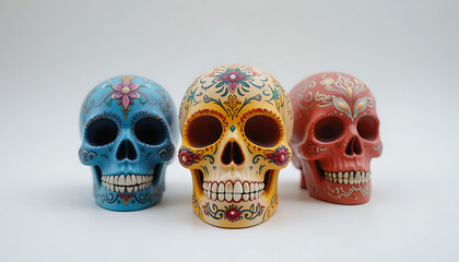 Intricately Designed Colorful Sugar Skull Sculptures