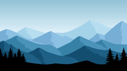 Mountain range landscape illustration with peaks and ridges