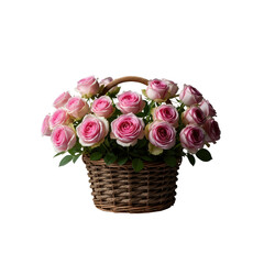 Pink roses in a woven basket