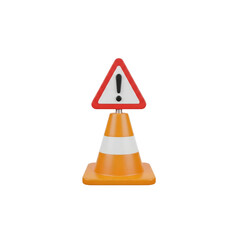 Construction cone with attention sign 3D rendering
