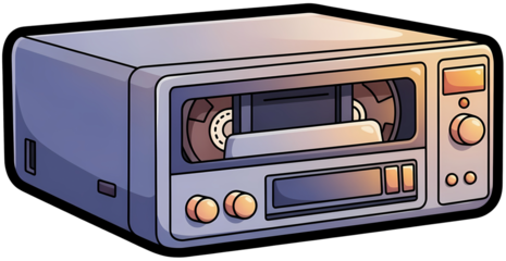 Retro VCR player with open compartment and control buttons