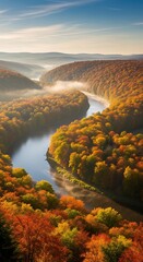Autumn River Valley - A Scenic Landscape of Fall Foliage.