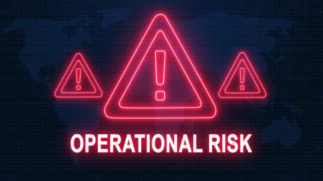 Operational risk alert warning. Cybersecurity defense and secure digital systems protection against cyberattacks. urgent threat notification concept with glowing red hazard icon.