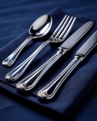 Elegant Silverware Setting on Dark Fabric for Special Occasions