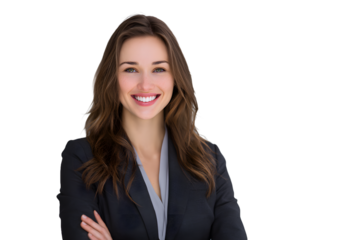 Professional female manager headshot isolated cutout, transparent background PNG