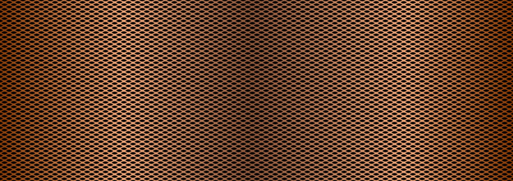Wide metallic copper or bronze gradient speaker grill metal mesh vector background