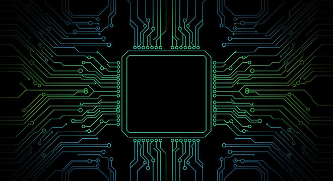 Complex microchip architecture with vibrant circuit traces illuminating the advanced technology landscape - Powered by Adobe