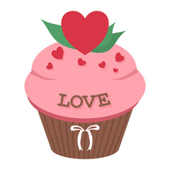 Valentine Cupcake with Pink Frosting and Heart Topper Illustration