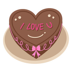 Heart Shaped Chocolate Cake with I Love You Text for Valentine's Day