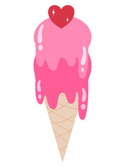 Melting Pink Strawberry Ice Cream Cone with Sparkling Red Heart Topping
