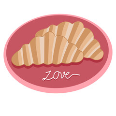 French Croissants on Pink Plate with Love Calligraphy for Valentine's Day