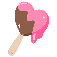 Melting Heart Shaped Chocolate Popsicle with Pink Glaze for Valentine's Day