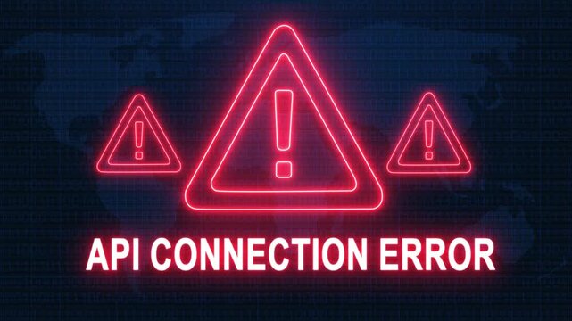 API connection error alert warning. Cybersecurity defense and secure digital systems protection against cyberattacks. urgent threat notification concept with glowing red hazard icon.