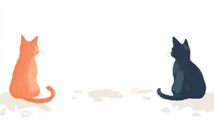Minimal illustration of the two sitting cats conveying calmness, and modern pet symbolism for decorative and conceptual design use.