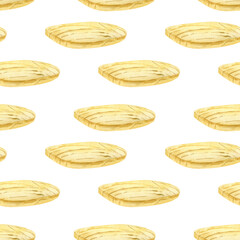 Seamless watercolor wood pattern with planks and tree rings. Seamless watercolor pattern with wooden planks, tree rings and wood shavings. Repeating natural wood background for packaging