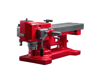 Fototapeta premium Red Industrial Machine Vice on Gray Background
