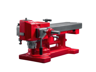 Red Industrial Machine Vice on Gray Background