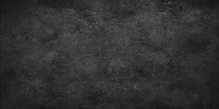 A dark and black grunge background features a textured stone wall pattern with a grey aged surface and rough vintage concrete paint for a blank dirty wallpaper backdrop. black and white smoky fog