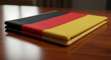 Folded German Flag on Wooden Surface.