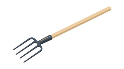 A simple illustration of a traditional gardening pitchfork with a wooden handle