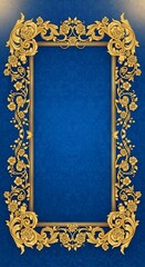 Ornate Gold Frame with Floral Design on Blue Background.