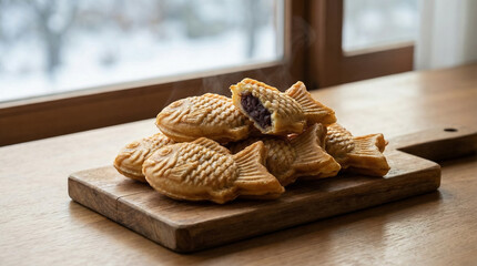 Multiple Korean Bungeoppang on Wooden Board