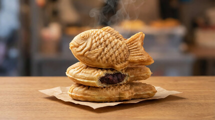 Stacked Korean Bungeoppang With Red Bean Filling