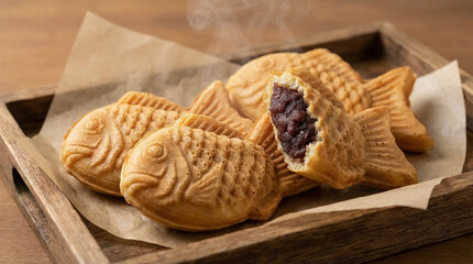 Traditional Korean Bungeoppang Served In Wooden Tray