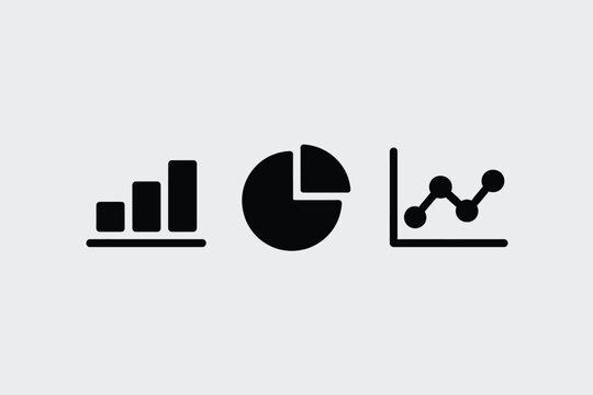 Data Visualization Icons in Simple Flat Design with Monochromatic Color Scheme on White Background for Business Infographics