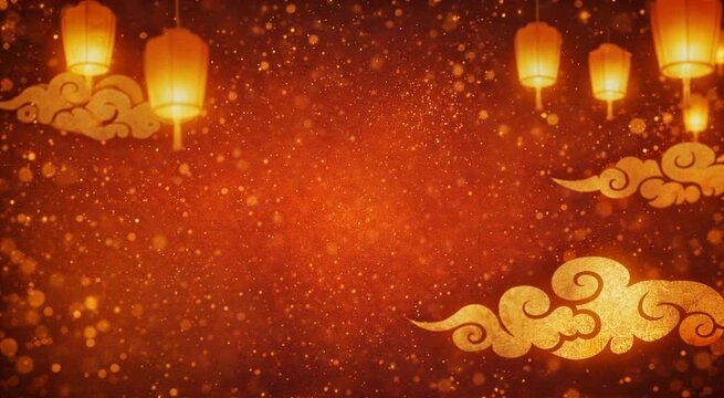 Chinese New Year Festive Background with Lanterns and Gold Particles
