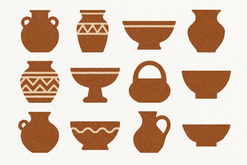 Paraguayan pottery and ceramics vector icons rugged flat style