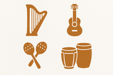 Paraguayan music instrument vector icons rugged flat style