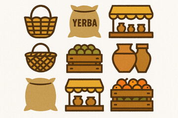 Paraguayan market vector icons rugged flat style