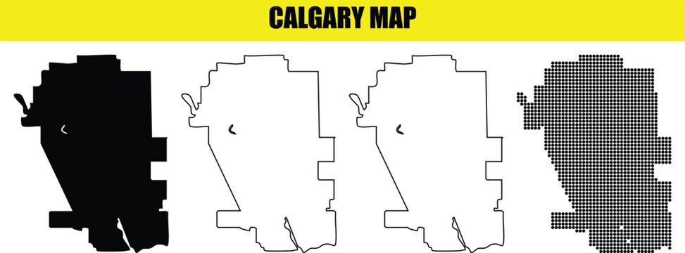 calgary map vector set black and white outline and dot silhouette outlines isolated on transparent