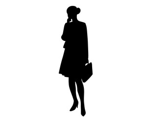 silhouette of a female model standing while thinking, vector illustration
