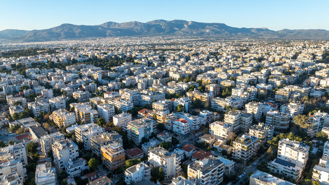 Aerial view of residential houses in Marousi suburb of Athens, Greece