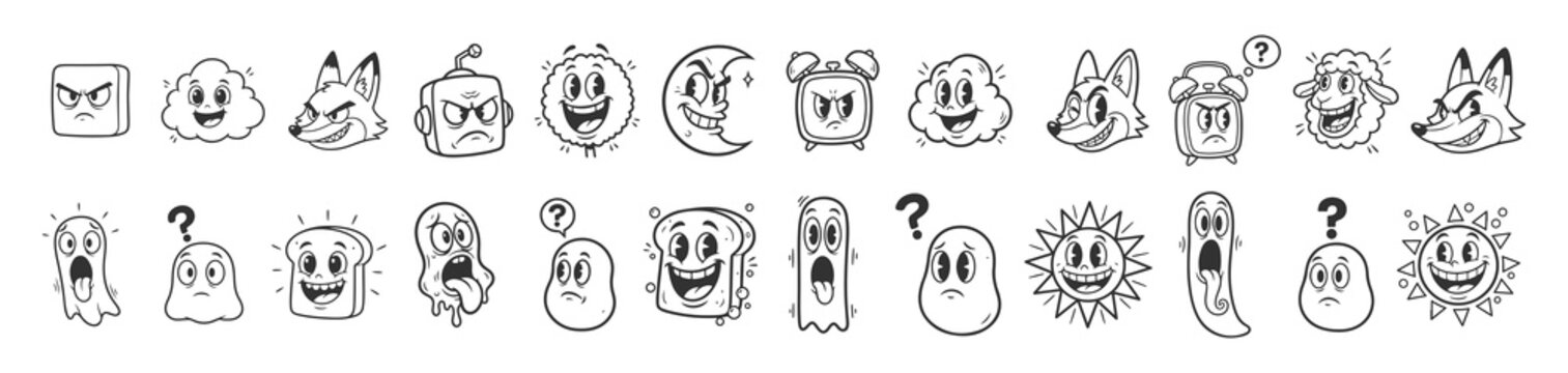 Black and White Mascot Collection, Expressive Heads for Game Assets or Stickers