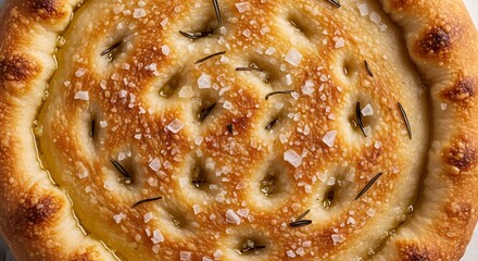 Delicious Focaccia Bread with Rosemary and Sea Salt.