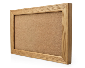 Wooden Cork Board with Light Frame: Stylish Wooden-Framed Cork Bulletin Board, Perfect for Organizing Notes and Messages, Blank Cork Board for Creative Displays on Transparent Background.