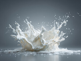 Powerful White Milk Liquid Splash and Spray on Dark Grey Background